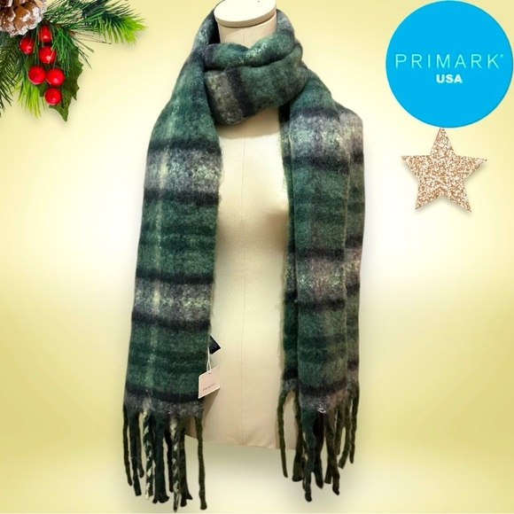 042 Primark Care | NWT Green Tartan Blanket Women’s Scarf (Size 80’x17,5’) - Picture 3 of 11